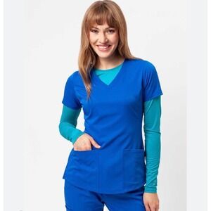 HH Works by Healing Hands Womens Royal Blue V-Neck Scrub Top Small